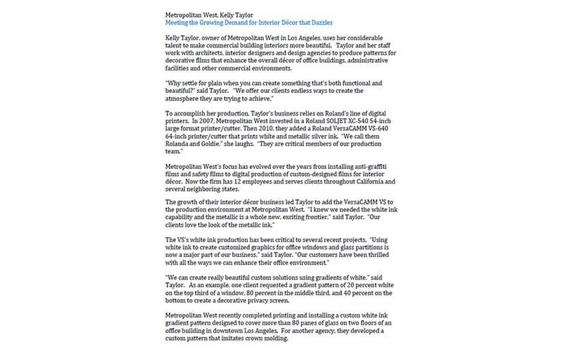 metropolitan west Kelly Taylor article